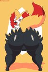 anthro bent_over big_butt black_body black_fur blush blush_lines butt fangs female fur genitals hair huge_butt looking_back multicolored_body multicolored_fur nude orange_body orange_fur orange_hair orange_tail pussy rear_view red_eyes red_nose seductive sharp_teeth simple_background solo surprise surprised_expression tail teeth thick_thighs tongue two_tone_tail white_body white_fur yellow_background yellow_body yellow_ears yellow_fur yellow_tail melomor nintendo pokemon braixen generation_6_pokemon pokemon_(species) 2023 2:3 absurd_res digital_media_(artwork) hi_res pixel_(artwork)