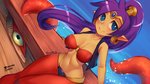 being_watched big_breasts bikini bikini_top blush bra breasts cleavage clothed clothing duo ear_piercing ear_ring female hair humanoid_pointy_ears long_hair looking_at_another midriff not_furry piercing pointy_ears ponytail purple_hair ring_piercing smile solo_focus swimwear tentacles topwear two-piece_swimsuit underwear vest water wide_hips sunset_nivaris shantae_(series) wayforward shantae cephalopod coleoid genie human humanoid hybrid mammal marine mollusk octopodiform 16:9 2020 hi_res signature widescreen