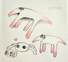 ambiguous_gender black_eyes bodily_fluids cinder_block clothing dipstick_tail feral footwear glistening glistening_eyes heart_reaction lying markings on_side pink_markings pink_nose purple_markings purple_nose quadruped red_heart socks tail tail_markings tears toony hanashirohana the_backrooms zooliminology_project arachnid arthropod golbo_(zooliminology) longlegs_(zooliminology) spider 2024 colored_sketch dated english_description hatching_(art) hi_res shaded sketch traditional_media_(artwork)
