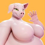 :3 anthro big_breasts breasts ears_down featureless_breasts female gesture looking_at_viewer overweight overweight_female pig_nose pivoted_ears snout solo waving waving_at_viewer yellow_eyes wolke pudgy_pig_(wolke) domestic_pig mammal suid suina sus_(pig) 1:1 3d_(artwork) digital_media_(artwork)