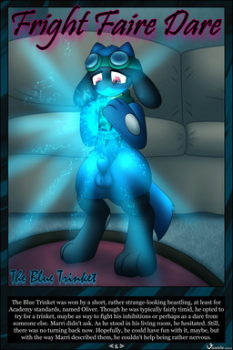 animal_genitalia anthro balls blue_body blue_fur caption casual_nudity cursed_object eyewear eyewear_on_head fully_sheathed fur genitals goggles goggles_on_head male sheath solo text visorelle nintendo pokemon canid canine generation_4_pokemon mammal pokemon_(species) riolu comic cover cover_art cover_page english_text hi_res