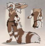 anthro belt blue_eyes brown_body brown_fur eyewear female fur goggles hair mostly_nude multi_nipple nipples simple_background smile solo standing white_body white_fur white_hair aseethe melody_(aseethe) canid canine fennec_fox fox mammal true_fox 2019 digital_media_(artwork)