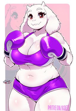 anthro boxing boxing_gloves boxing_shorts bra clothing female handwear solo sport sports_bra underwear demonandwolf undertale_(series) toriel boss_monster_(undertale) bovid caprine goat mammal hi_res