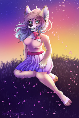 anthro arm_tuft blue_eyes blue_hair blue_inner_ear blue_tongue bottomwear clothed clothing ear_piercing eyelashes facial_piercing fangs female fur gauged_ear glistening glistening_eyes hair lip_piercing open_mouth open_smile outside piercing pink_clothing pink_topwear purple_bottomwear purple_clothing purple_skirt shoulder_tuft sitting skirt smile solo tan_body tan_fur teeth tongue topwear tuft white_body white_fur tiggybloom canid canine canis domestic_dog mammal 2018 2:3 absurd_res dated hi_res signature