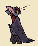 anthro arrow_(weapon) butt choker claws feet female fur hair jewelry looking_at_viewer membrane_(anatomy) membranous_wings necklace nude piercing purple_body purple_fur ranged_weapon red_hair scut_tail semi-anthro short_tail simple_background solo tail text toe_claws weapon winged_arms wings bizr velika_(bizr) bat flying_fox mammal megabat 2025 aliasing digital_media_(artwork) english_text hi_res