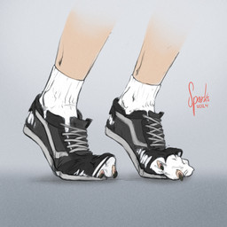 anthro clothing faceless_character faceless_male feet foot_focus foot_transformation footwear gradient_background grey_background human_to_anthro male mid_transformation shoes simple_background sneakers socks solo species_transformation standing torn_clothing torn_footwear torn_shoes torn_socks transformation sparks_99 human mammal 1:1 hi_res