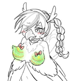 anthro antler_headband arm_under_breasts beak big_breasts blush blush_lines bodypaint braided_hair breasts cheek_tuft collar collar_only eye_through_hair eyebrow_through_hair eyebrows facial_tuft feathers featureless_breasts female fluffy hair high-angle_view holidays looking_at_viewer neck_tuft non-mammal_breasts nude nude_female open_beak open_mouth ornament ponytail presenting presenting_breasts simple_background slight_smile solo standing stripes tail tail_feathers translucent translucent_hair tuft wings winter_coat qb_dayoo christmas cissa_(idorrth) avian bird corvid magpie_(corvid) oscine passerine digital_media_(artwork) monochrome