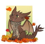 autumn brown_body brown_scales claws fangs feral horn leaf leaves_on_ground male membrane_(anatomy) membranous_wings mostly_nude quadruped scales scarf scarf_only simple_background smile solo tail teeth wings yellow_eyes young young_feral aseethe dragoneye european_mythology mythology meratezatgh_(clostridium) dragon mythological_creature mythological_scalie scalie western_dragon 2019 colored hi_res story story_in_description