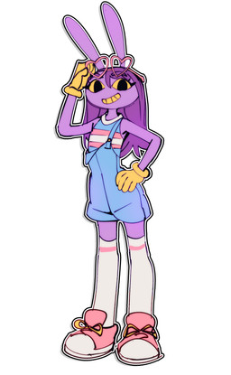 anthro big_ears blue_clothing blue_overalls clothing eyewear female footwear fur glasses gloves hair hand_on_hip hand_on_own_hip handwear heart_glasses legwear lgbt_pride long_hair looking_at_viewer overalls pink_clothing pink_footwear pink_shoes pink_sneakers pride_color_clothing pride_color_topwear pride_colors purple_body purple_fur purple_hair shirt shoes simple_background smile smiling_at_viewer sneakers solo tank_top thigh_highs topwear transgender_pride_colors white_background white_clothing white_legwear white_thigh_highs yellow_clothing yellow_gloves yellow_handwear lyssahh glitch_productions the_amazing_digital_circus gooseworx's_post-transition_jax_design jax_(tadc) lagomorph leporid mammal rabbit 2026 absurd_res hi_res trans_(lore) trans_woman_(lore)