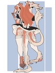 2_heads 2_tails 3_legs anthro blue_background blush butt clothed clothing conjoined crossdressing dress eyes_closed femboy flustered fur giggle hair legwear long_hair maid_uniform male multi_head multi_tail panties rear_view red_body red_fur red_hair simple_background solo tail tan_body tan_fur thigh_highs underwear uniform white_background hamham_gd futago_and_antifutago sergal 3:4 hi_res