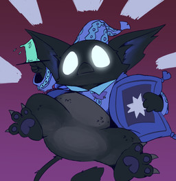 3_toes 4_fingers anthro barefoot beak beak_closed big_ears biped black_beak black_body black_fur black_tail black_tail_tuft blue_clothing blue_hat blue_headwear blue_pajamas blue_topwear bottomless bottomless_anthro bottomless_male candle candlestick claws clothed clothed_anthro clothed_male clothing empty_eyes featureless_crotch feet fingers front_view fur glowing glowing_eyes hat headgear headwear hindpaw holding_candle holding_object holding_pillow low-angle_view lying male mouth_closed nightcap on_back open_clothing open_topwear pajamas pattern_clothing pattern_hat pattern_headgear pattern_headwear pattern_pajamas pattern_topwear pawpads paws pillow purple_pawpads semi-anthro simple_background sleepwear solo spread_legs spreading tail tail_tuft toe_claws toes topwear tuft white_eyes young young_anthro young_male vono deadlock_(game) mythology valve rem_(deadlock) avian chimera dream_creature gryphon mythological_avian mythological_creature 2026 hi_res