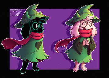 3_toes anthro barefoot black_body black_fur clothing eyes_closed eyewear feet floppy_ears fur glasses green_clothing green_eyewear green_glasses green_hat green_headwear green_robe hat headgear headwear heart_symbol horn light looking_aside lop_ears male outline paws phrygian_cap plantigrade purple_background red_scarf robe scarf shadow simple_background smile text toes white_body white_fur white_outline unnotablejulz deltarune undertale_(series) ralsei bovid caprine mammal 2025 artist_name dated hi_res lighting signature