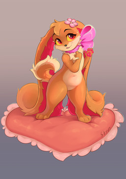 ambiguous_gender anthro biped countershade_torso countershading feet fingers front_view fur hair looking_at_viewer navel neck_bow nude nude_ambiguous nude_anthro simple_background smile solo standing tail toes skyvo canid canine canis domestic_dog mammal 2026 absurd_res digital_drawing_(artwork) digital_media_(artwork) hi_res