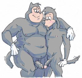 anthro anthro_on_anthro balls belly big_belly blush circumcised comparing comparing_penis cut_vs_uncut duo foreskin genitals half-erect humanoid_genitalia humanoid_penis male male/male nipples nude overweight overweight_male partially_retracted_foreskin penis penis_size_difference realistic_penis_size simple_background size_difference slightly_chubby slightly_chubby_anthro slightly_chubby_male smile lavilovi disney goof_troop max_goof pj_(goof_troop) canid canine canis domestic_dog felid feline felis mammal 2023 digital_media_(artwork)