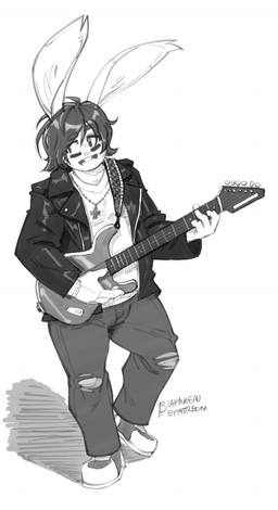 bottomwear bulge clothing electric_guitar footwear guitar jacket leather leather_clothing leather_jacket leather_topwear makeup male musical_instrument overweight pants plucked_string_instrument rock shoes slightly_chubby solo string_instrument topwear naughtyjester arthur_(lapinbeau) domestic_rabbit flemish_giant lagomorph leporid mammal oryctolagus rabbit hi_res monochrome