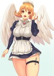 accessory apron breasts clothed clothing eyebrows feathered_wings feathers female frilly frilly_accessory frilly_apron frilly_clothing frilly_hairband front_view hair hair_accessory hairband maid_uniform open_mouth orange_hair red_eyes solo squish teeth thigh_squish tongue uniform white_body white_feathers white_wings wings seed01010 interspecies_reviewers meidri_(interspecies_reviewers) humanoid mammal winged_humanoid hi_res