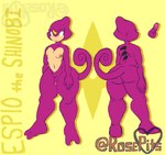 2_toes anthro balls big_butt butt dorsal_fin erection feet fin flaccid genitals horn male navel nipples nude penis purple_body solo tail toes yellow_eyes rosepits sega sonic_the_hedgehog_(series) espio_the_chameleon lizard reptile scalie hi_res model_sheet