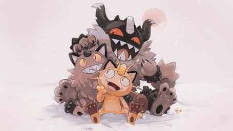 anthro claws fangs fur group male nude open_mouth paws sitting smile snow teeth tongue edtropolis nintendo pokemon felid feline galarian_form galarian_meowth generation_1_pokemon generation_8_pokemon mammal meowth perrserker pokemon_(species) regional_form_(pokemon) 16:9 2026 hi_res signature widescreen