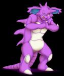 anthro band-aid bandage blue_eyes claws evil_look featureless_crotch fist_in_palm looking_at_viewer male nude open_mouth open_smile purple_body simple_background smile solo transparent_background white_claws lurry nintendo pokemon generation_1_pokemon nidoking pokemon_(species) 2016 alpha_channel