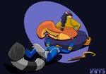 anthro big_butt boots bottomwear butt butt_cleavage cane clothed clothing duo female footwear fur gloves hair handwear huge_butt obese obese_anthro obese_female overweight overweight_anthro overweight_female ponytail shoes simple_background sly_cooper's_cane tail topwear kazecat sly_cooper_(series) sony_corporation sony_interactive_entertainment sucker_punch_productions carmelita_fox sly_cooper canid canine fox mammal procyonid raccoon 2013