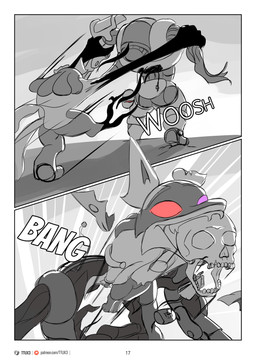 anthro bone machine male skull text violence ttux3 nintendo pokemon roman_(ttux3) generation_4_pokemon lucario pokemon_(species) absurd_res comic hi_res url