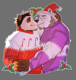 5_fingers accidental_holly anthro anthro_on_anthro christmas_clothing christmas_headwear claws clothing container cup duo eyewear fingers glasses hat headgear headwear holding_container holding_cup holding_object holidays holly_(plant) humanoid_hands male male/male plant santa_hat sweater topwear boomstick_0 christmas niko_(boomstick_0) bear giant_panda mammal polar_bear ursine 2025 colored hi_res