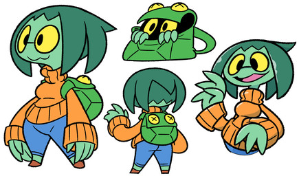 4_fingers backpack bottomwear clothing eyewear female fingers glasses green_body green_hair green_skin hair pants pink_tongue solo sweater tongue topwear turtleneck yellow_sclera shenanimation scalie_schoolie reptile scalie turtle 2017