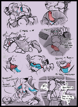 4_fingers anthro anthro_on_top anthro_pov anus arm_tattoo ball_bulge black_border black_nose blep blue_eyes blush bodily_fluids border bow_tie bracelet breasts claws clothing cunnilingus deep_cunnilingus desk dialogue disembodied_hand drooling duo ear_piercing ear_ring electronics erection eyes_closed female female_on_anthro female_on_bottom finger_claws fingers first_person_view fur furniture genital_fluids genitals hair hand_on_another's_head hand_on_head hand_on_partner's_head head_between_thighs heart_symbol hot_dogging human_on_anthro human_on_bottom humanoid_genitalia humanoid_penis imminent_sex interspecies jewelry kissing larger_anthro larger_male licking licking_lips lying male male/female male_on_human male_on_top male_pov monitor nipples nude nude_female nude_human on_back on_bottom on_desk on_top oral partially_clothed_anthro partially_clothed_male penetration penis piercing ponytail precum pulling_pants_down ring_piercing saliva scut_tail security_room sex short_tail shoulder_tattoo sitting size_difference smaller_female smaller_human spiked_bracelet spikes table tail tattoo text tongue tongue_out tongue_penetration top_pov underwear undressing_another undressing_partner vaginal devilchicky210 five_nights_at_freddy's five_nights_at_freddy's:_security_breach scottgames steel_wool_studios glamrock_freddy bear human mammal comic english_text hi_res partially_colored