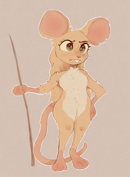 3_toes 4_fingers angry belly big_butt big_eyes blonde_hair blush breasts butt claws featureless_breasts featureless_crotch feet female fingers fluffy fluffy_belly fur green_eyes grumpy hair long_hair medium_breasts melee_weapon mouse_ears mouse_tail paws polearm solo spear tail thick_thighs toes tuft weapon white_body white_fur wide_hips yellow_body yellow_fur greengirdle microsoft prequel_adventure the_elder_scrolls rajirra mammal mouse murid murine rodent hi_res