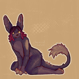 ambiguous_gender anthro arm_tuft bedroom_eyes black_body black_fur brown_eyes brown_nose chest_tuft countershade_face countershade_torso countershading covering covering_crotch dark_nose dreadlocks ear_tuft elbow_tuft front_view fur fur_tuft hair highlights_(coloring) hip_tuft kneeling leg_tuft long_ears long_hair looking_at_viewer markings medium_hair narrowed_eyes nude raised_tail red_hair seductive slightly_chubby smile solo tail tail_tuft text thick_thighs thin_tail three-quarter_view tuft yellow_markings chemicalcreature dex_(chemicalcreature) dipodid jerboa mammal rodent 1:1 2025 artist_name colored digital_media_(artwork) shaded signature soft_shading watermark
