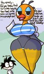 anthro barely_contained big_breasts breasts clothed clothing curvy_figure duo female half-closed_eyes hourglass_figure male male/female narrowed_eyes nipple_outline shirt skimpy small_waist tank_top text thick_thighs tight_clothing topwear wide_hips klutzatdusk animal_crossing nintendo sandy_(animal_crossing) villager_(animal_crossing) avian bird human mammal ostrich ratite english_text