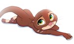 2024 4_toes anthro brown_body brown_fur claws disney eyebrows feet female fur green_eyes hand_on_arm hi_res looking_at_viewer lying mammal mrs._otterton mustelid nude on_front otter pawpads paws siroc solo tan_body tan_fur toe_claws toes whiskers zootopia