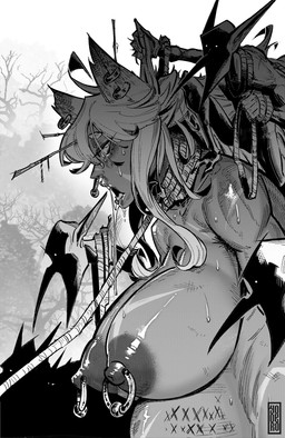 belly big_belly big_breasts bodily_fluids breasts drooling ear_piercing ear_ring female group humanoid_pointy_ears larger_female larger_humanoid leash lobotomy male mind_break nipple_piercing nipple_ring nipples piercing pointy_ears pregnant pregnant_female pregnant_humanoid ring_piercing saliva size_difference smaller_humanoid smaller_male spikes sweat wolf_ears yoyoro animal_humanoid canid canid_humanoid canine canine_humanoid dog_humanoid goblin humanoid mammal mammal_humanoid 2025 greyscale hi_res monochrome