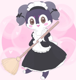 anthro broom cleaning_tool clothing female holding_broom holding_cleaning_tool holding_object maid_headdress maid_uniform solo sweeping uniform weeeeps nintendo pokemon generation_8_pokemon indeedee pokemon_(species) 2020 hi_res