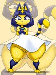 anthro blue_body blue_eyes bottom_heavy clothing crossed_arms dancing dress female genitals huge_hips hyper hyper_hips pussy solo thick_thighs wide_hips yellow_body thedeathcrow05 animal_crossing ankha_zone nintendo ankha_(animal_crossing) domestic_cat felid feline felis mammal digital_media_(artwork) hi_res meme