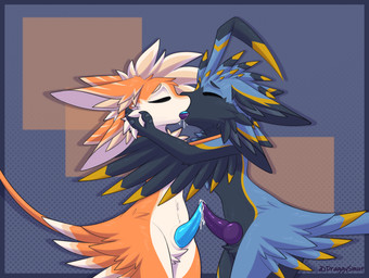 4_ears animal_genitalia animal_penis anthro bodily_fluids cum duo erection feathers fluffy frottage genital_fluids genitals inner_ear_fluff kissing knot knotted_penis knotted_tapering_penis making_out male male/male markings mismatched_animal_penis mismatched_genitalia mismatched_penis multi_ear multicolored_body multicolored_feathers nude nude_anthro penile penis penises_touching precum saliva sex simple_background sloppy_kiss tail tail_markings tapering_penis tuft winged_arms wings draggyavali draggy_(draggysmut) soren_(boring_soren) avali colored digital_drawing_(artwork) digital_media_(artwork) hi_res shaded signature widescreen