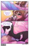 2016 anthro bear big_breasts border bottomwear breasts brown_eyes brown_hair camel_toe canid canine canis claws clothed clothing comic dialogue digital_media_(artwork) domestic_dog duo ear_piercing english_text female female/female fur gabe_(barnabell) hair heart_symbol liz_(barnabell) mammal multicolored_hair pants pawpads piercing polar_bear seamen shaded simple_background speech_bubble spread_legs spreading stamp teeth text two_tone_hair ursine white_body white_border white_fur