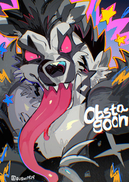 black_body black_fur claws fur long_tongue solo teeth tongue tongue_out twitter_handle white_body white_fur sushi1515 nintendo pokemon generation_8_pokemon obstagoon pokemon_(species) absurd_res colored hi_res portrait