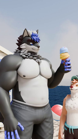 anthro big_muscles big_pecs black_body blue_hair clothed clothing dessert duo food hair ice_cream male male/male muscular muscular_arms muscular_male nipples pec_bite pecs size_difference topless topless_male doncheco mythology mikel_(thedoge28) sethli_doncheco canid canine dragon hybrid mammal mythological_creature mythological_scalie scalie 3d_(artwork) 3d_animation 9:16 animated digital_media_(artwork) hi_res meme short_playtime sound video