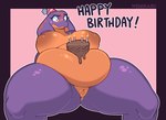 anthro areola big_areola big_breasts big_nipples blush bodily_fluids breasts cake countershading dessert female food genitals happy_birthday huge_areola huge_breasts huge_nipples huge_thighs humanoid_genitalia humanoid_pussy multicolored_body nipples nude obese obese_anthro obese_female orange_areola orange_body orange_countershading orange_pussy orange_scales overweight overweight_anthro overweight_female purple_body purple_scales purple_skin pussy scales simple_background snake_hood solo spread_legs spreading sweat tan_body text thick_thighs two_tone_body conditional_dnp welwraith keeshee cobra reptile scalie snake 2023 digital_drawing_(artwork) digital_media_(artwork) english_text