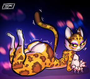anthro bedroom_eyes big_butt bite biting_lip blush breasts butt chest_tuft countershading female huge_butt legs_in_air looking_at_viewer lying markings narrowed_eyes nude on_front pose seductive shortstack side_boob solo spots spotted_body thick_thighs tuft wide_hips yellow_body yellow_sclera ttherandom kirby_(series) kirby_and_the_forgotten_land nintendo clawroline felid leopard mammal pantherine hi_res pinup