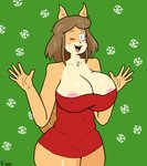 anthro areola big_areola big_breasts blush breasts clothed clothing female holidays mature_anthro mature_female nipple_outline one_eye_closed red_clothing smile solo thick_thighs wink fenillavee christmas june_(jinu) canid canine canis domestic_dog mammal shiba_inu spitz hi_res