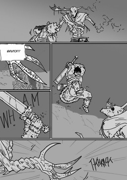 anthro blood bodily_fluids dialogue forest group hairy male melee_weapon muscular muscular_male plant snow sword text tree weapon wounded husky92 european_mythology greek_mythology mythology bovid bovine humanoid leshy mammal minotaur monster orc comic english_text hi_res monochrome multiple_scenes