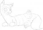 anus feet female feral genitals hindpaw lying on_side open_mouth pawpads paws presenting presenting_pussy pussy simple_background smile solo spread_legs spreading stripes teeth tongue white_background mcsadat nintendo pokemon furret generation_2_pokemon mammal mustelid pokemon_(species) monochrome