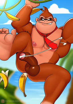 accessory anal anal_masturbation anal_penetration anthro anthro_penetrated anus areola balls banana barazoku bodily_fluids brown_body brown_fur butt cloud cum day erection feet food food_fetish food_in_ass food_insertion food_play foreskin fruit fur genital_fluids genitals humanoid_genitalia humanoid_penis improvised_dildo improvised_sex_toy male male_penetrated masturbation mostly_nude muscular muscular_anthro muscular_male necktie necktie_only nipples object_in_ass outside partially_retracted_foreskin penetration penis perineum plant sky smile solo tan_body tan_fur teeth tree water sidtheursid donkey_kong_(series) nintendo donkey_kong_(character) ape gorilla haplorhine mammal primate 2025 digital_media_(artwork) hi_res