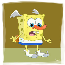 blue_eyes clothing cosplay footwear looking_down male socks solo marmitoon comedy_central drawn_together nickelodeon spongebob_squarepants spongebob_squarepants_(character) wooldoor_sockbat aquatic sea_sponge 1:1 hi_res