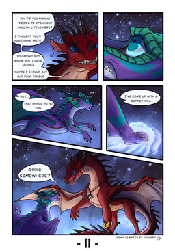 ambiguous_gender blue_eyes claws countershade_torso countershading dialogue duo ear_piercing ear_ring fangs feral finger_claws frill_(anatomy) green_body green_eyes green_scales grin horn jewelry long_neck long_tail looking_at_another membrane_(anatomy) membranous_frill membranous_wings necklace nose_spike piercing purple_body purple_scales quadruped red_body red_scales ring_piercing scales scared sharp_teeth sky smile snout speech_bubble star starry_sky tail talking_to_another teeth text wing_claws wings vensart european_mythology mythology wings_of_fire laurel_(vensart) dragon mythological_creature mythological_scalie rainwing_(wof) scalie skywing_(wof) western_dragon comic english_text hi_res shaded