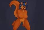 anthro big_breasts blue_hair breasts choker ear_piercing female fur hair jewelry kneeling looking_at_viewer multicolored_body multicolored_fur necklace nipple_piercing nipples nude orange_body orange_fur piercing simple_background solo tail two_tone_body two_tone_fur seisokki sly_cooper_(series) sony_corporation sony_interactive_entertainment sucker_punch_productions carmelita_fox canid canine fox mammal hi_res