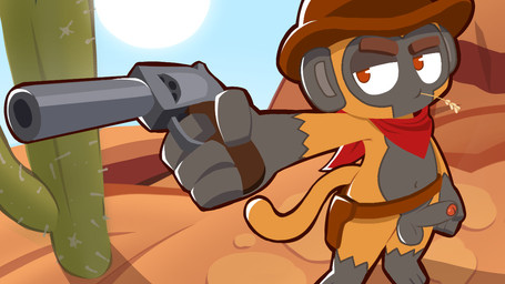 anthro aura balls belt casual_erection casual_nudity desert erection foreskin fur genitals gun humanoid_genitalia humanoid_penis kerchief male navel orange_body orange_fur outdoor_nudity penis ranged_weapon solo weapon wild_west ishitaka_uwu bloons_tower_defense ninja_kiwi desperado_(bloons) haplorhine mammal monkey primate 16:9 widescreen