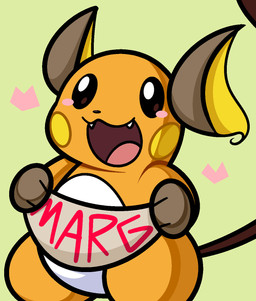3_toes :3 ambiguous_gender anthro black_nose blush brown_body brown_eyes brown_fur countershade_torso countershading cute_fangs fangs feet fur gloves_(marking) green_background heart_symbol holding_object markings name_tag open_:3 orange_body orange_fur simple_background solo teeth text toes tongue white_body white_fur ekkokenight nintendo pokemon marg_(raichu) generation_1_pokemon pokemon_(species) raichu hi_res shaded